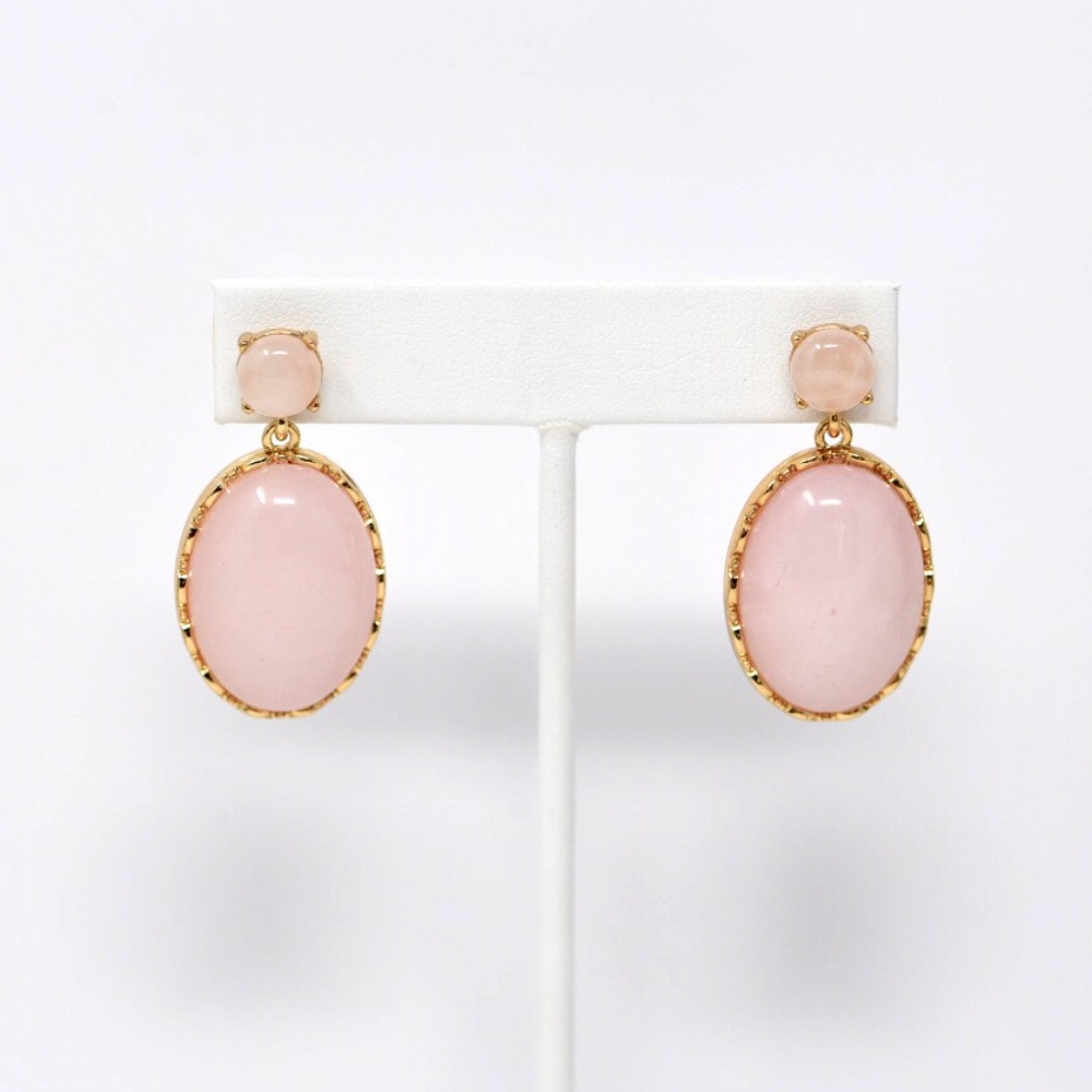 NEW Genuine Rose Quartz Double-Drop Earrings - Picture 1 of 3
